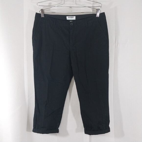 OLD NAVY! BLACK COTTON W/STRETCH CROPPED LENGTH, CUFFED PANTS, SLACKS! SZ 12 - Picture 4 of 11